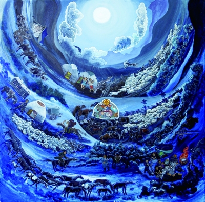 圆月亮之夜（丙烯画） 巴达木