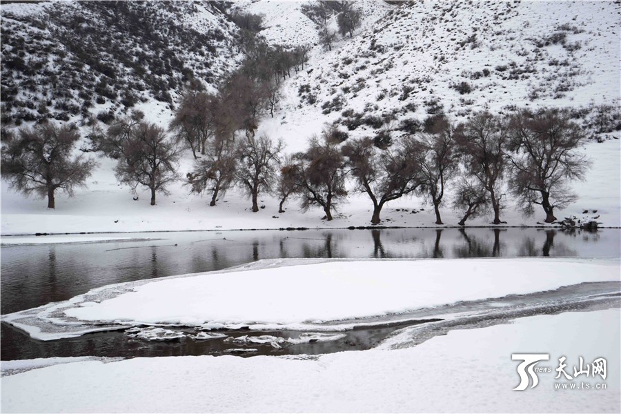 雪下新疆天山天池風景美如畫